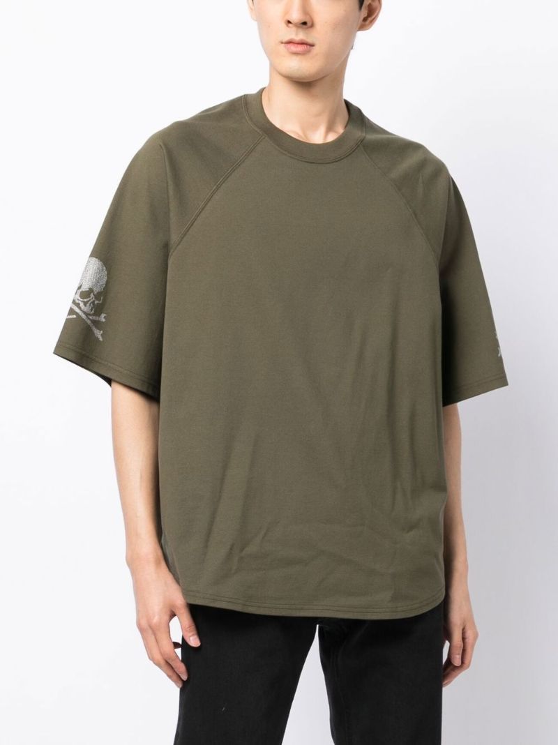 Green Skull Print Cotton T-shirt