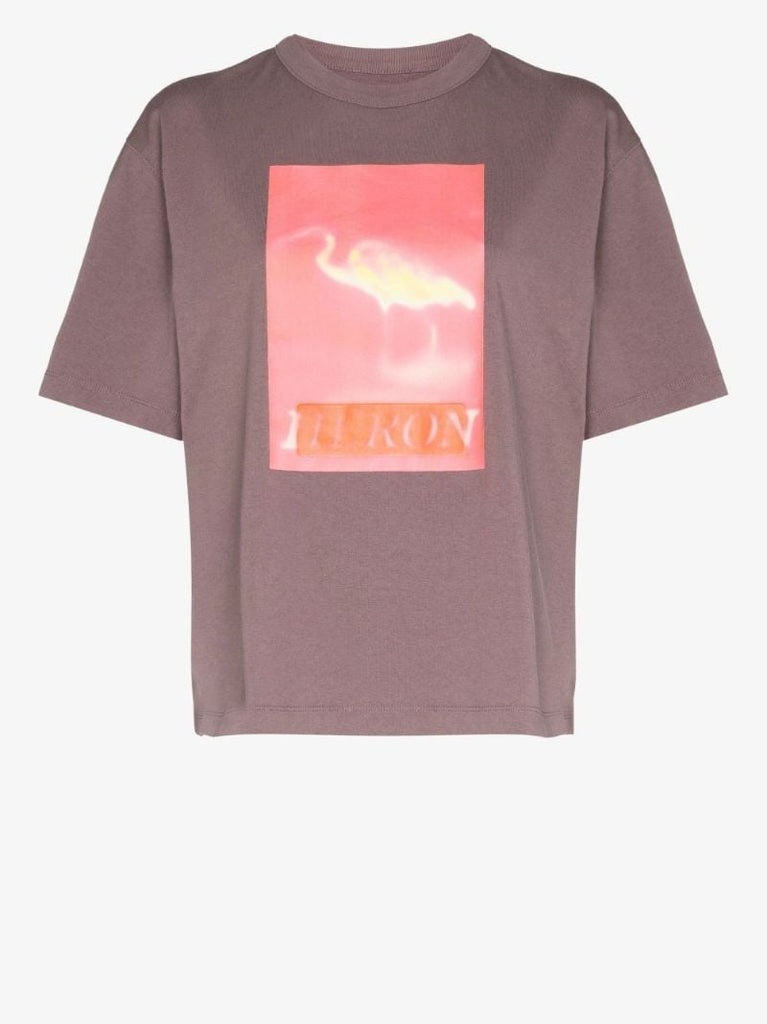 Purple Censored Heron Print Cotton T-shirt
