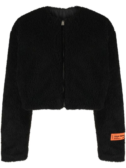 Black Cropped Fleece Jacket