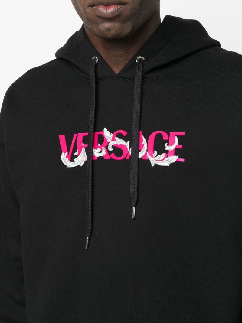 Black Logo Embroidered Drawstring Hoodie