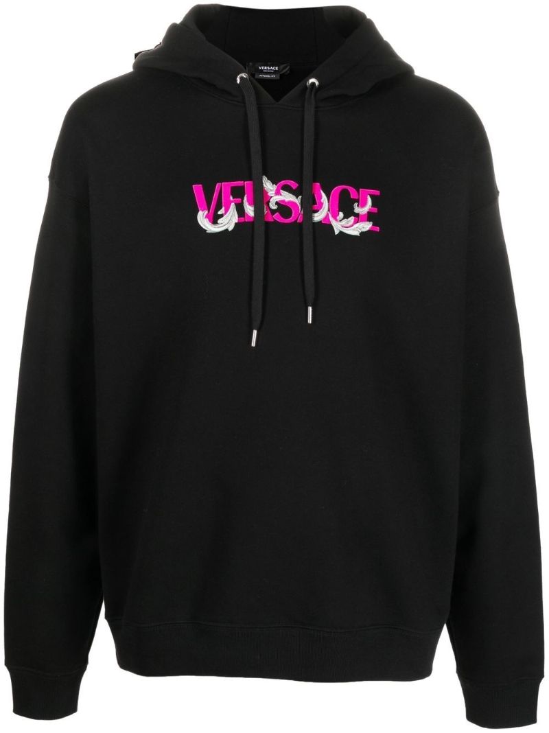 Black Logo Embroidered Drawstring Hoodie