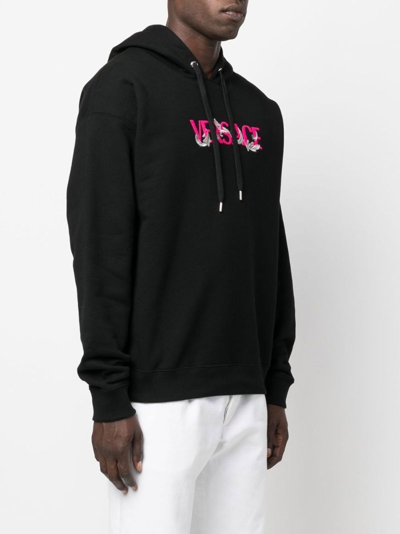 Black Logo Embroidered Drawstring Hoodie
