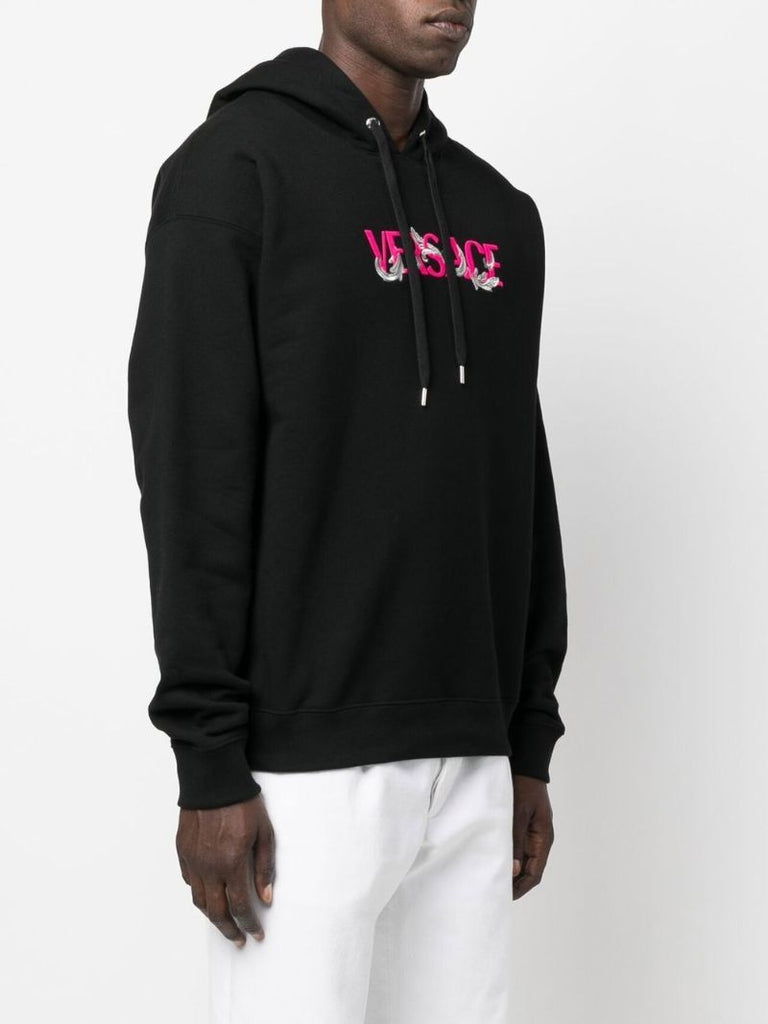 Black Logo Embroidered Drawstring Hoodie