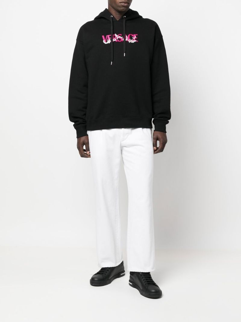 Black Logo Embroidered Drawstring Hoodie