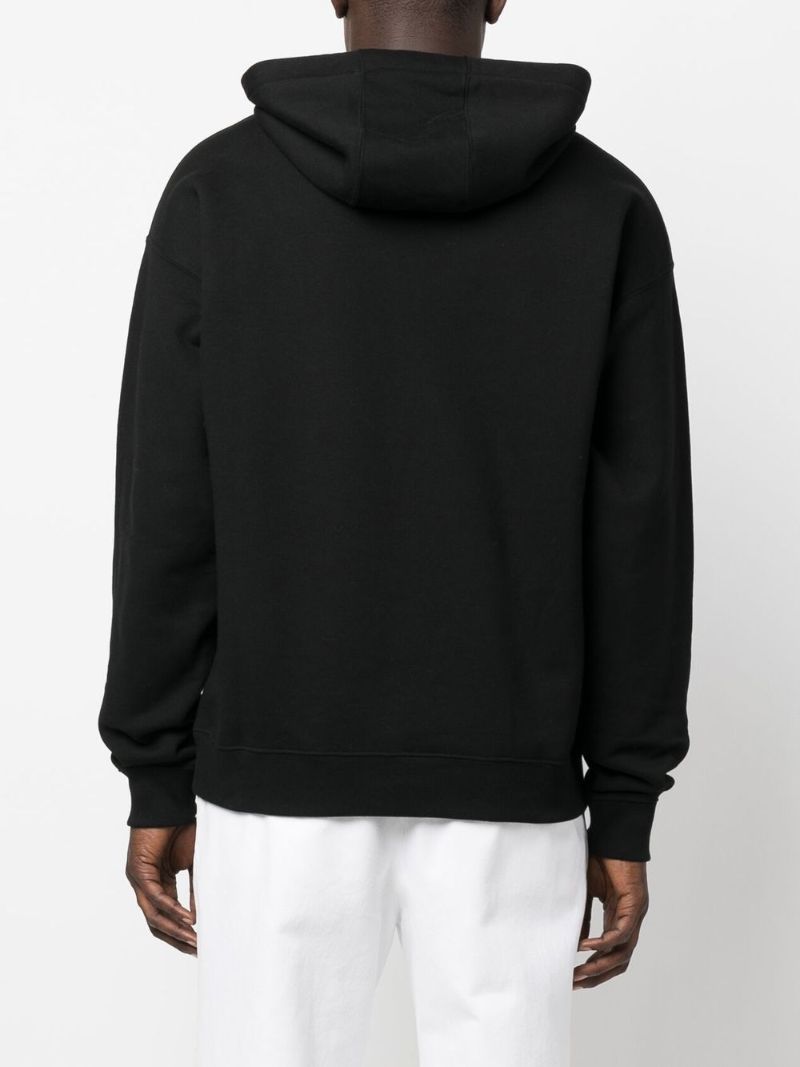 Black Logo Embroidered Drawstring Hoodie