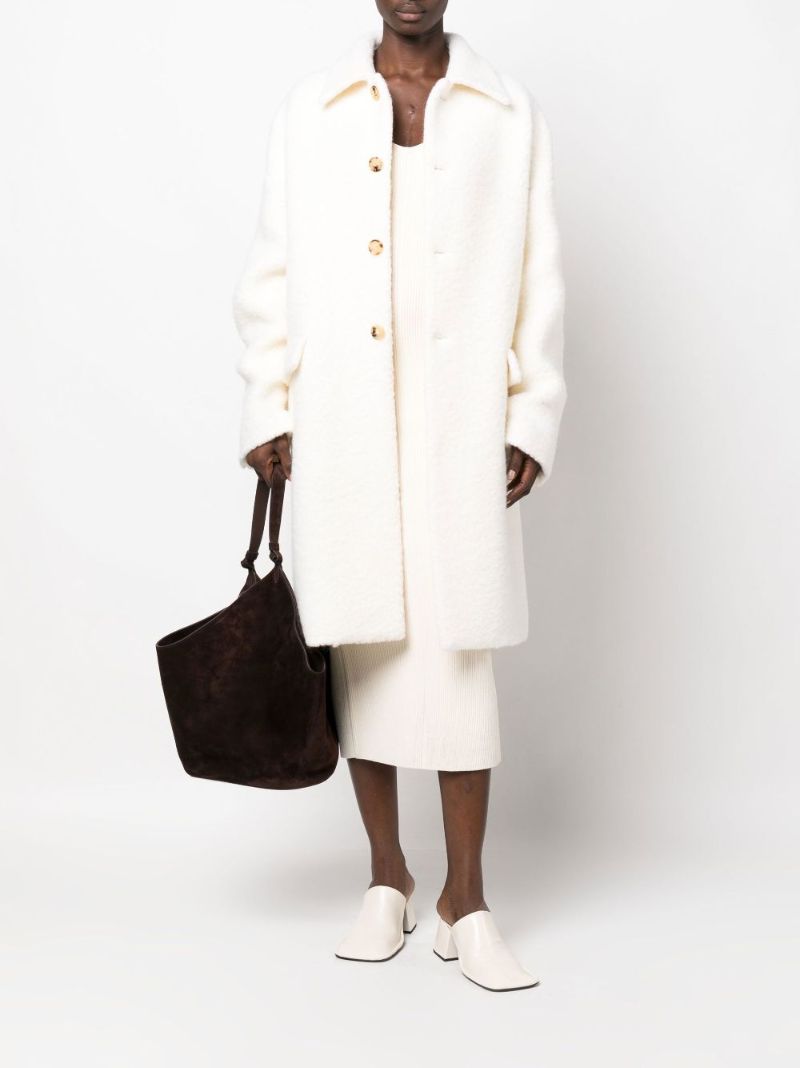 White Single-breasted Fluffy Wool Coat