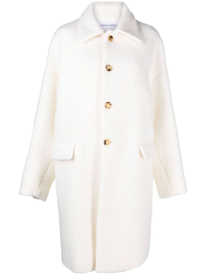 White Single-breasted Fluffy Wool Coat