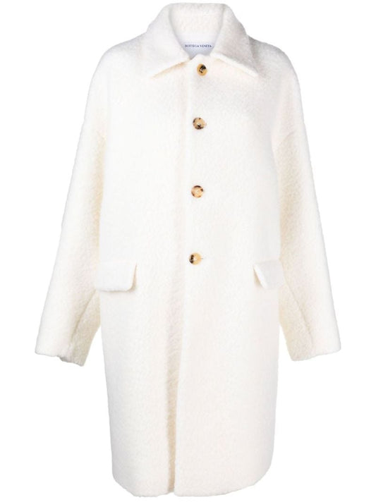 White Single-breasted Fluffy Wool Coat