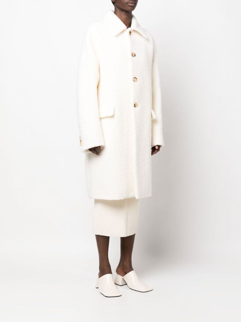 White Single-breasted Fluffy Wool Coat