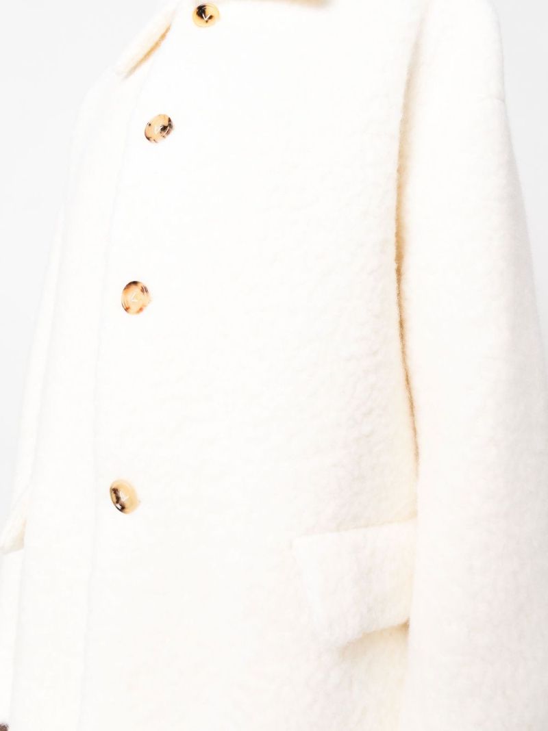 White Single-breasted Fluffy Wool Coat