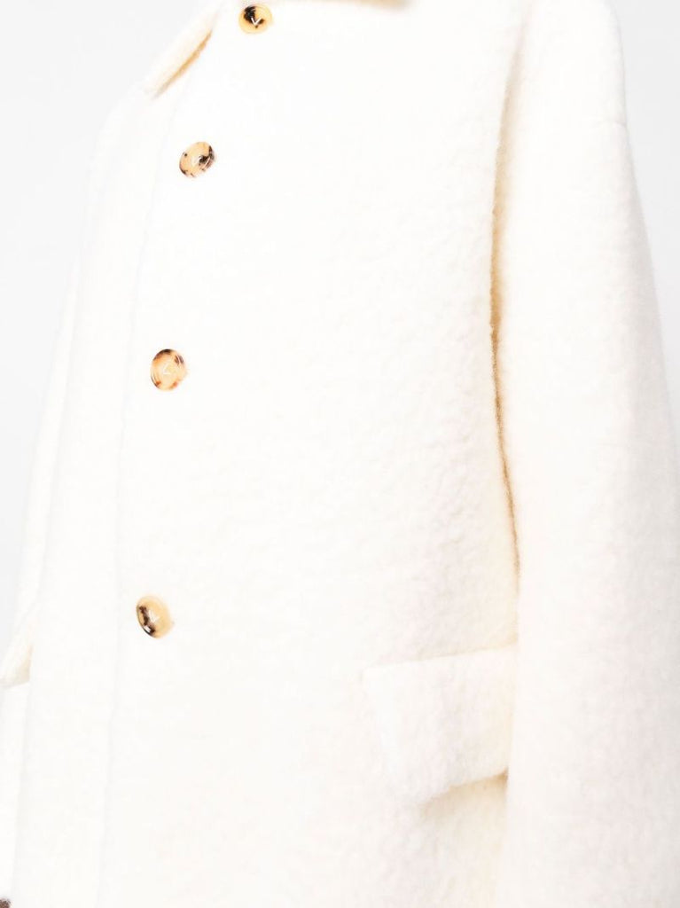 White Single-breasted Fluffy Wool Coat