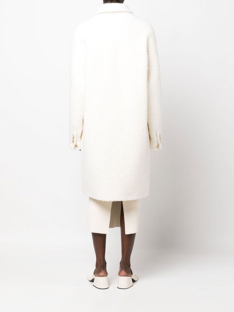 White Single-breasted Fluffy Wool Coat