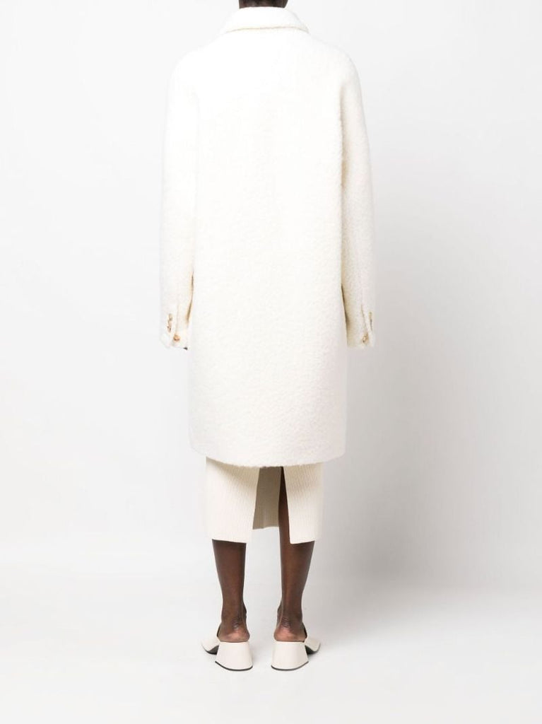 White Single-breasted Fluffy Wool Coat