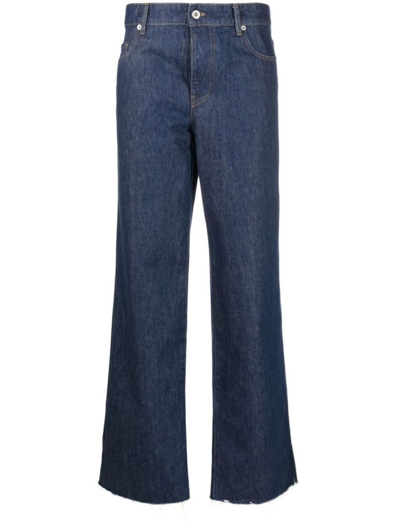 Blue Raw-cut Straight-leg Jeans