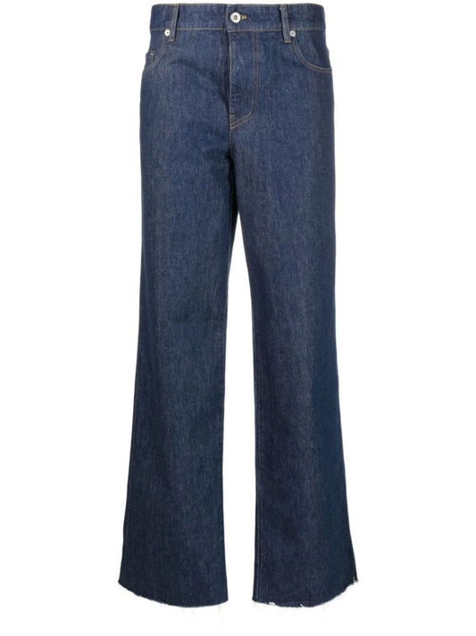 Blue Raw-cut Straight-leg Jeans