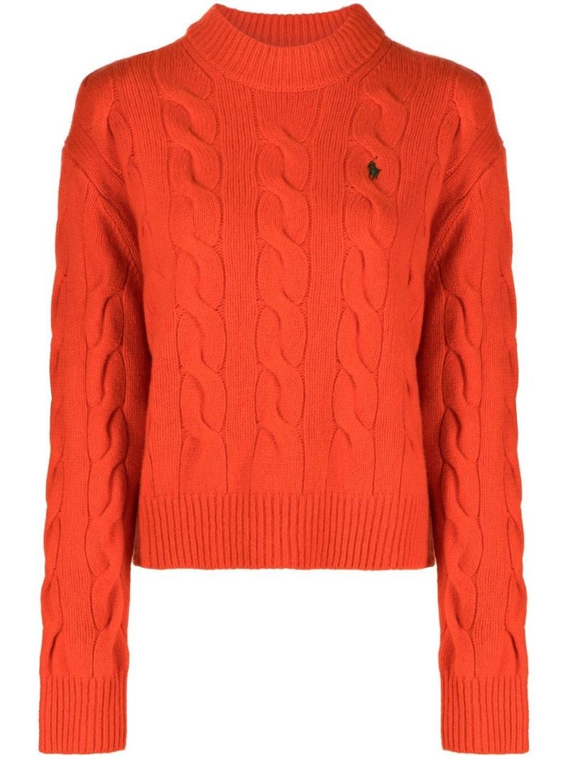 Orange Logo Cable-knit Wool Sweater