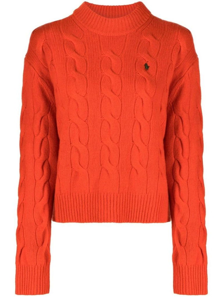 Orange Logo Cable-knit Wool Sweater