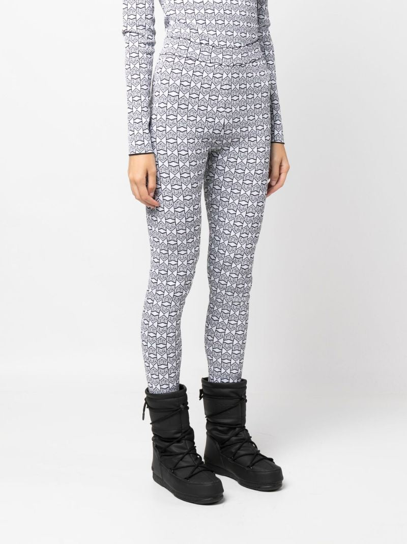White and Black Logo Base Layer Ski Leggings