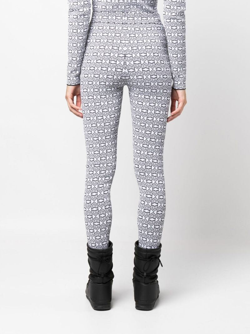 White and Black Logo Base Layer Ski Leggings