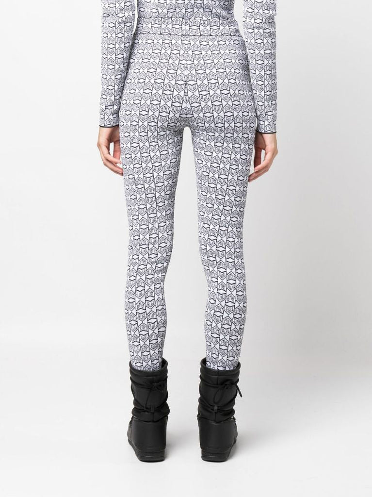 White and Black Logo Base Layer Ski Leggings