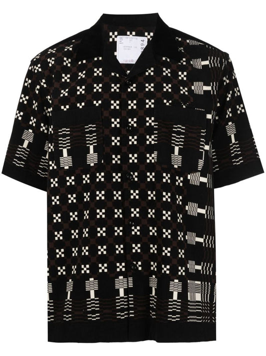 Black Geometric Print Cotton Shirt