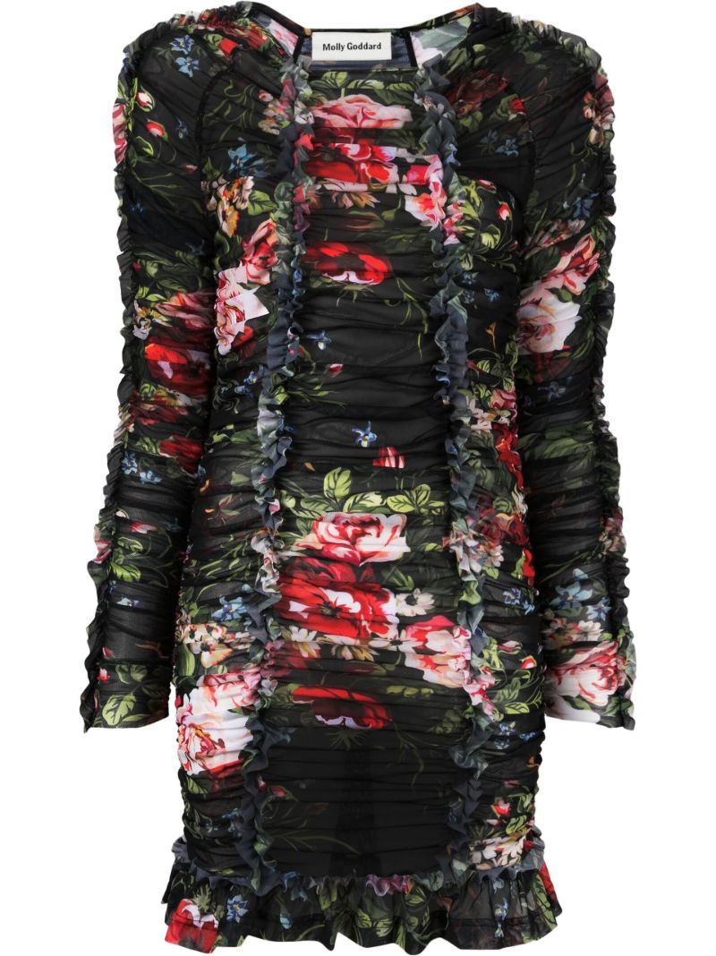 Black Harley Floral Ruched Dress