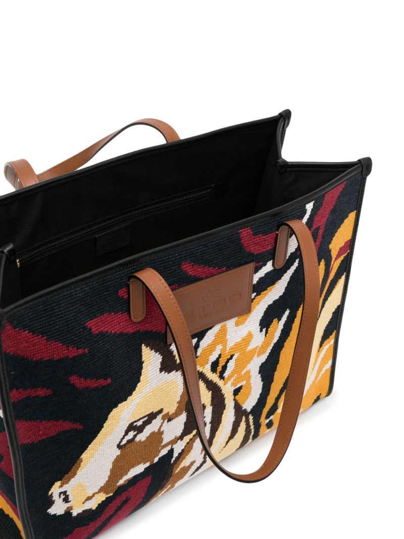 Black Embroidered Horse Tote Bag