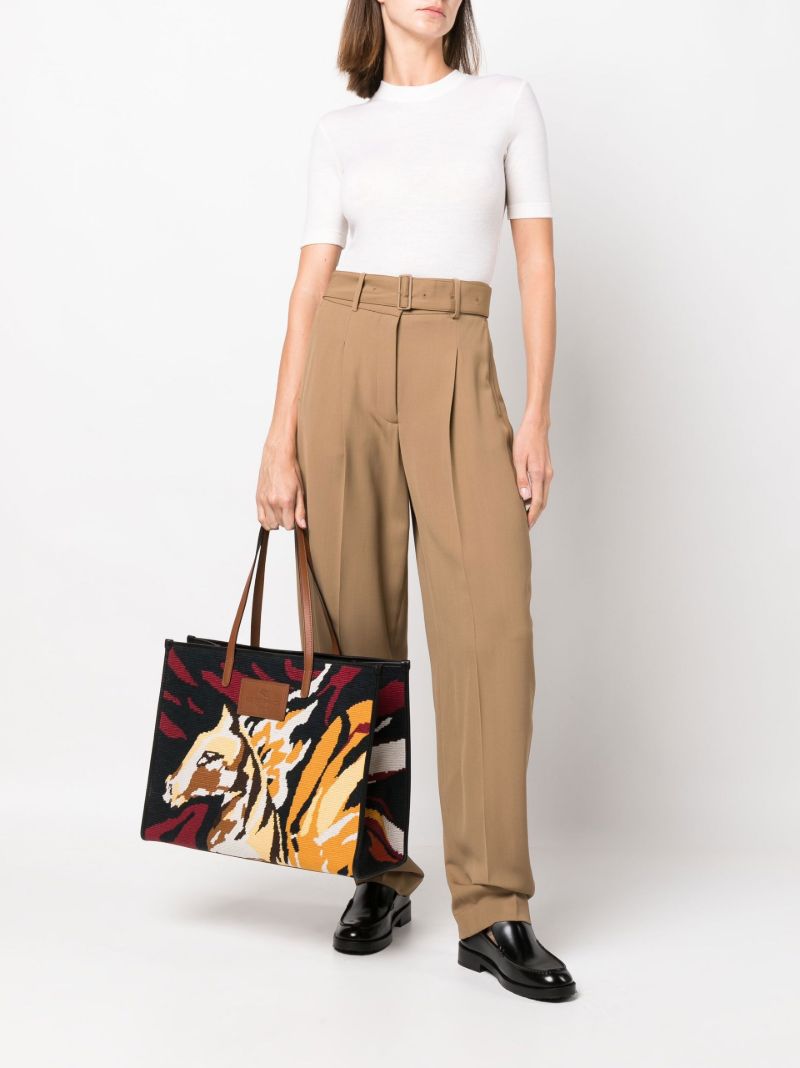 Black Embroidered Horse Tote Bag
