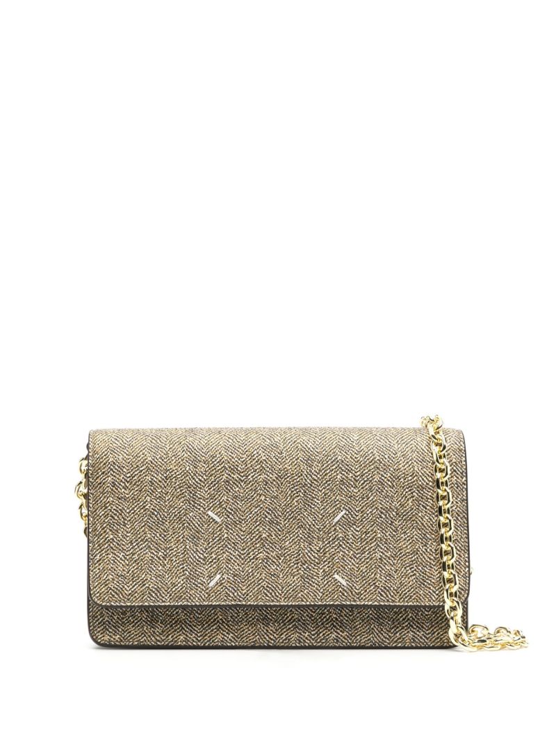 Brown Four Stitch Herringbone-print Shoulder Bag