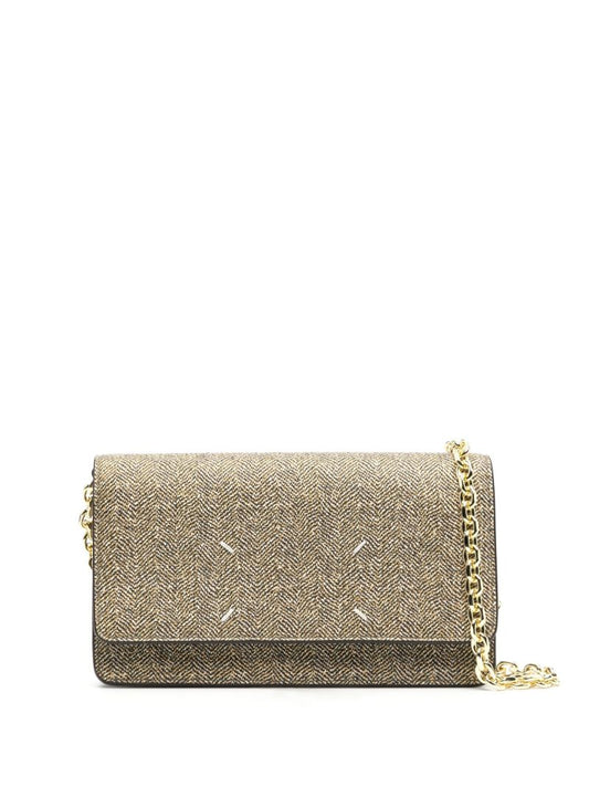 Brown Four Stitch Herringbone-print Shoulder Bag