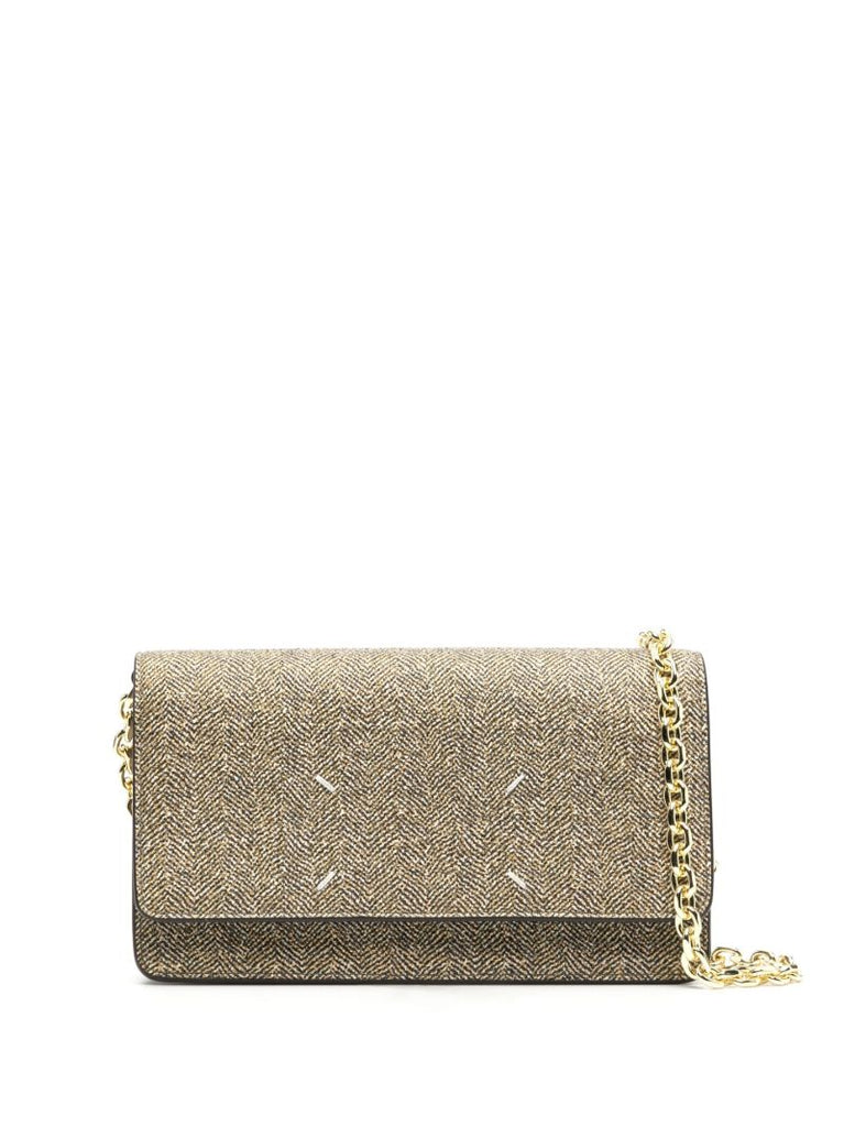 Brown Four Stitch Herringbone-print Shoulder Bag