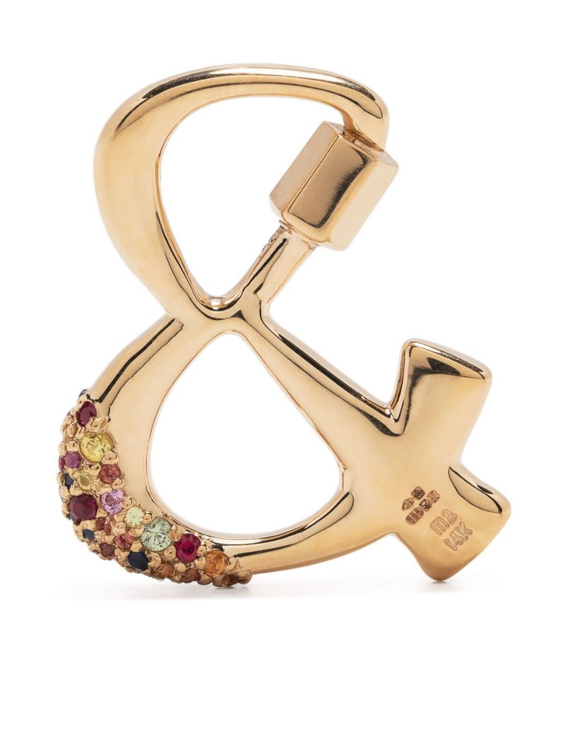 14k Yellow Gold Ampersand Diamond and Sapphire Lock Pendant