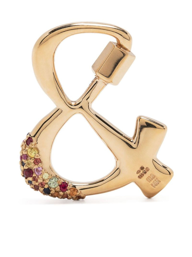 14k Yellow Gold Ampersand Diamond and Sapphire Lock Pendant