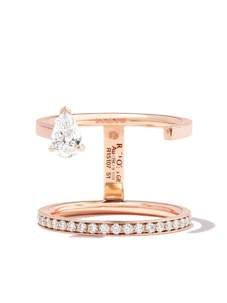 18k Rose Gold Serti Sur Vide Two Row Diamond Ring