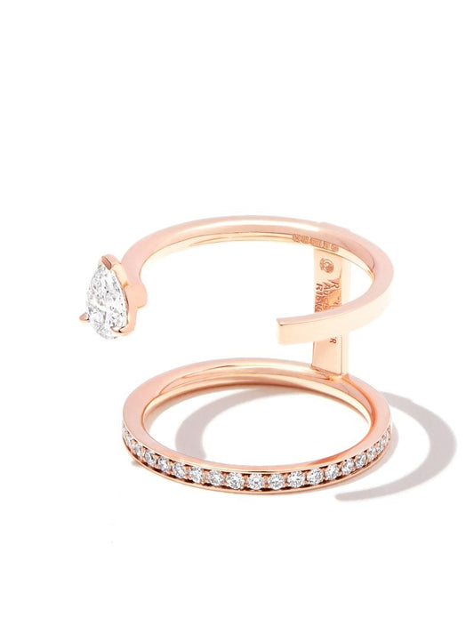 18k Rose Gold Serti Sur Vide Two Row Diamond Ring