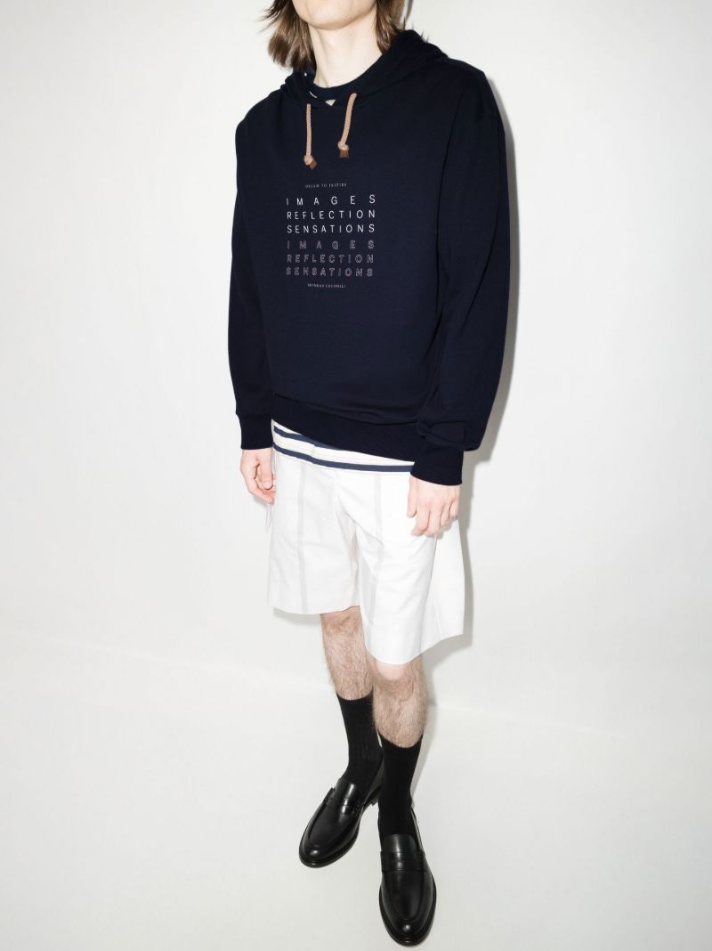 Blue Slogan Print Cotton Hoodie