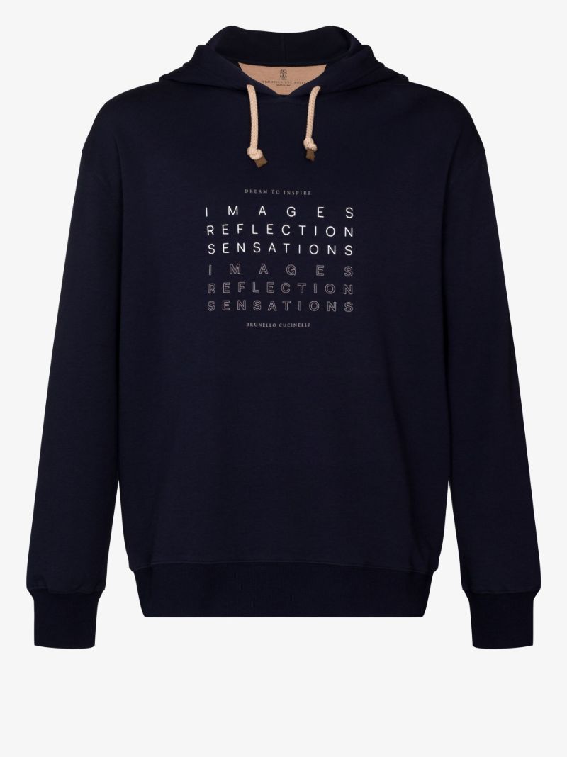 Blue Slogan Print Cotton Hoodie