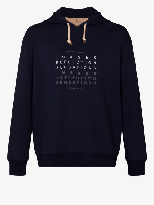 Blue Slogan Print Cotton Hoodie
