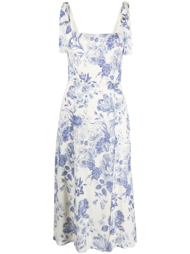 White Twilight Floral Print Midi Dress