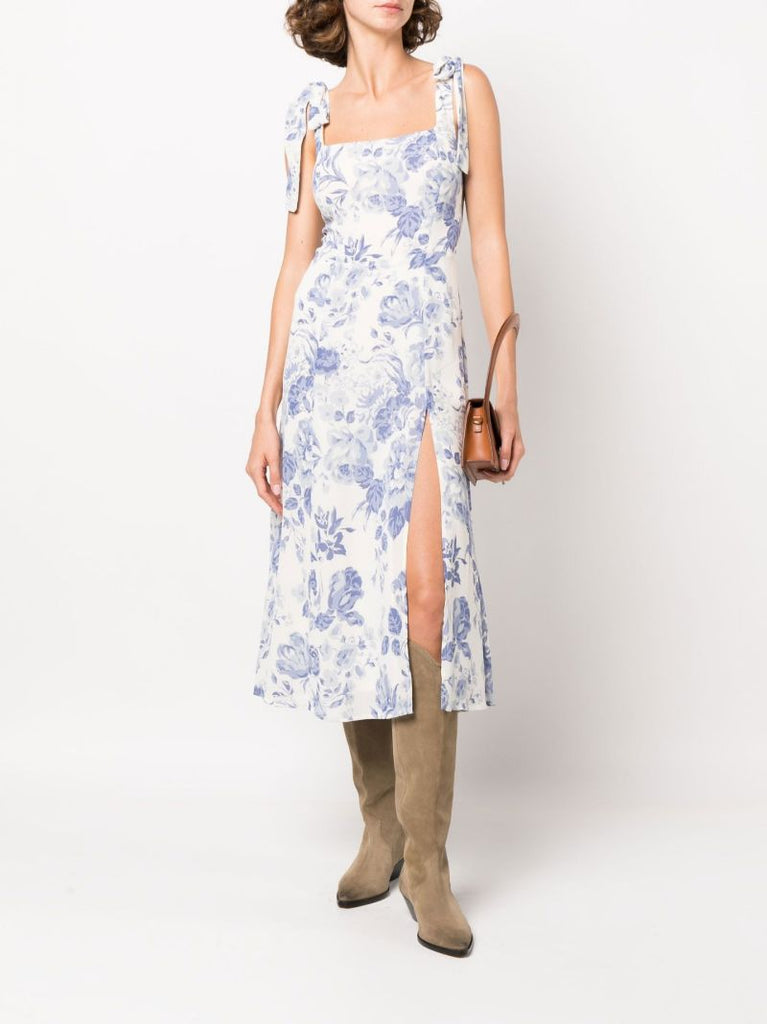 White Twilight Floral Print Midi Dress