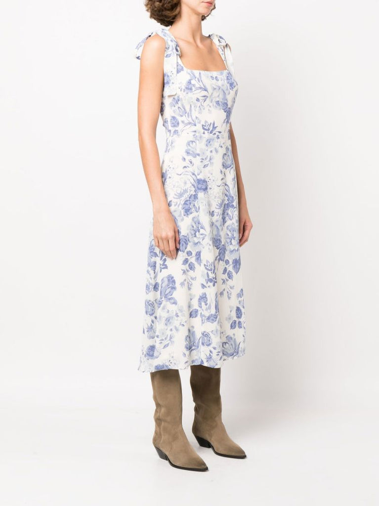 White Twilight Floral Print Midi Dress