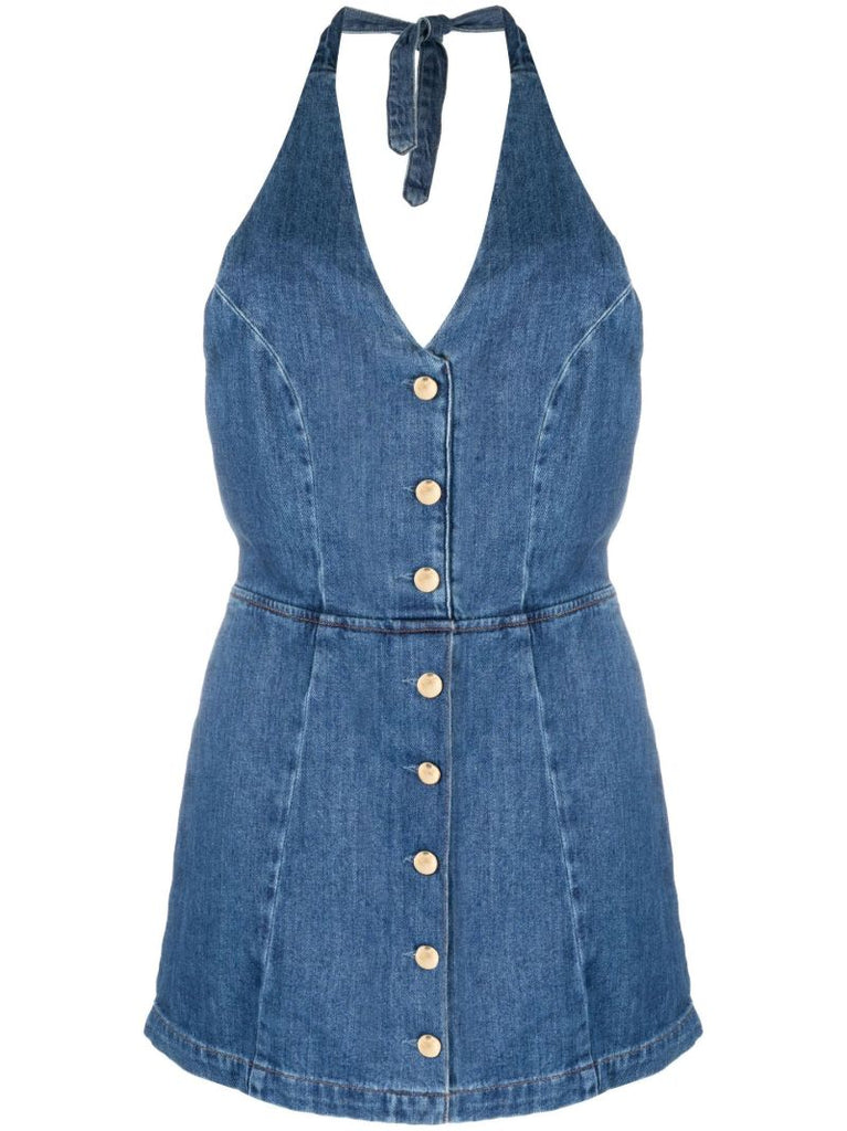 Blue Pamela Halterneck Denim Mini Dress