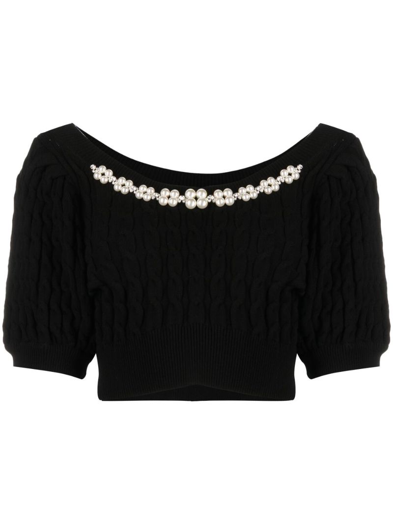 Black Embellished Cable Knit Crop Top