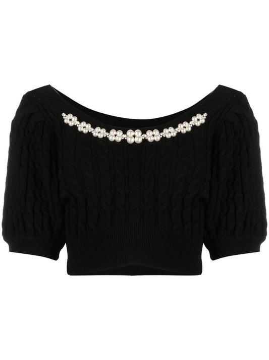 Black Embellished Cable Knit Crop Top