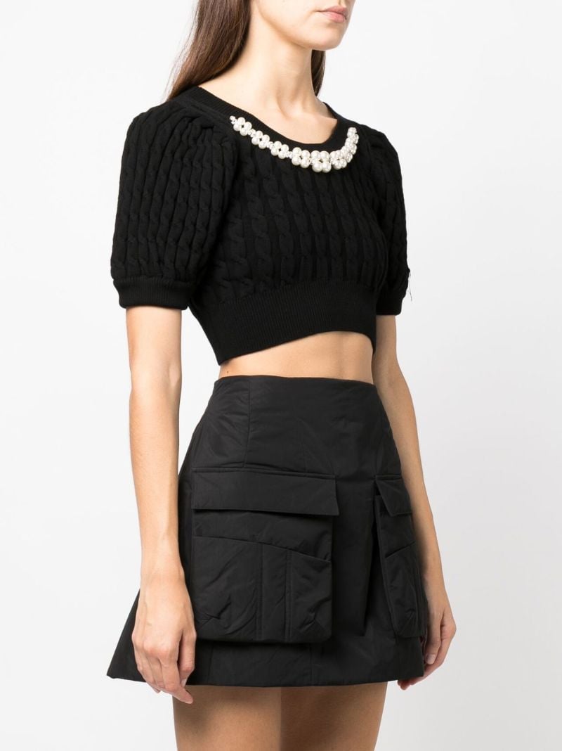 Black Embellished Cable Knit Crop Top