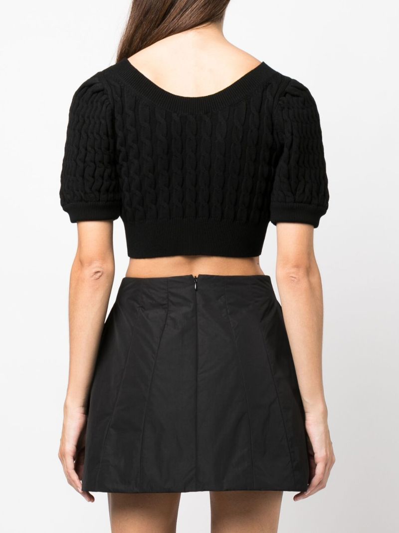 Black Embellished Cable Knit Crop Top