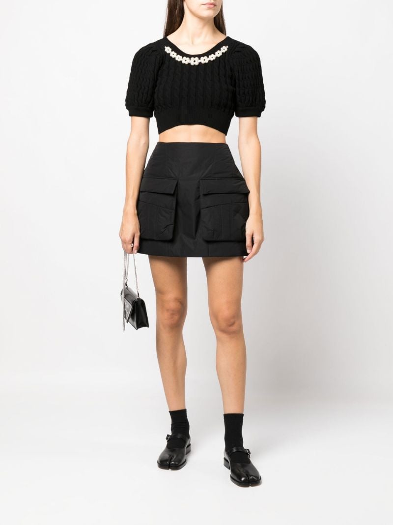 Black Embellished Cable Knit Crop Top