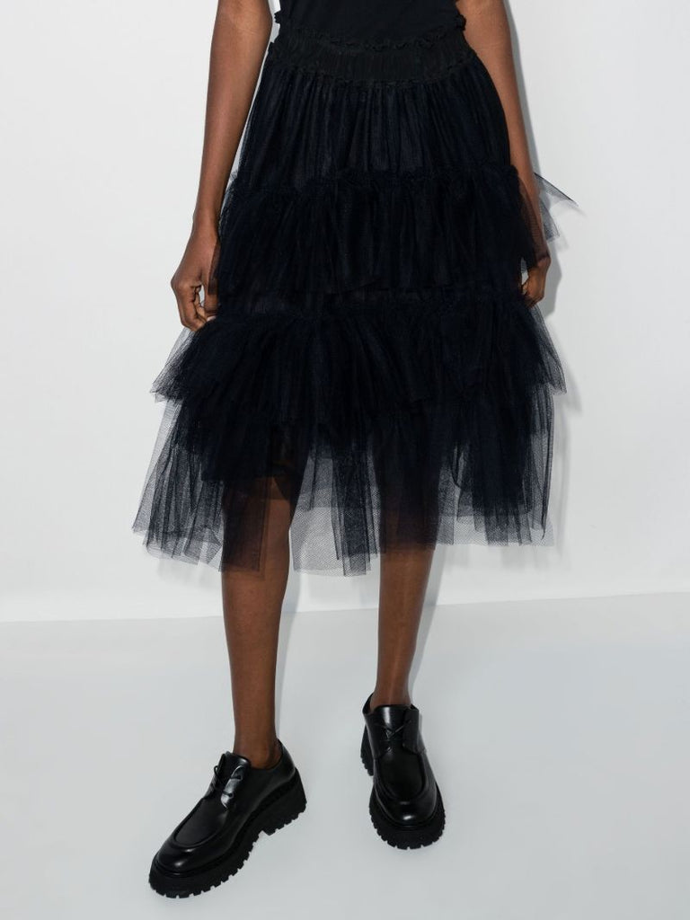 Black High Waist Tiered Tulle Skirt