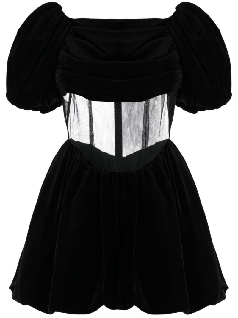 Black Sculpted Puff Sleeve Mini Dress