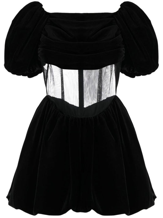 Black Sculpted Puff Sleeve Mini Dress